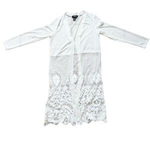 Papillon Cream/White Flowy Lace Cardigan Size Small Vacation Bathing Suit Cover